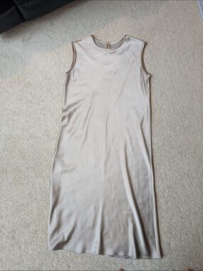 Peter Cohen Star Label Sleeveless Champagne Beige 100% Silk Midi Slip Dress